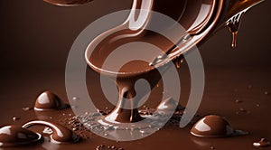 chocolate on a brown background, liquid chocolate on abstract backgroumd, pouring chocolate on brown background photo