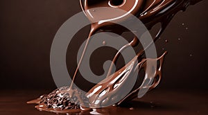 chocolate on a brown background, liquid chocolate on abstract backgroumd, pouring chocolate on brown background photo