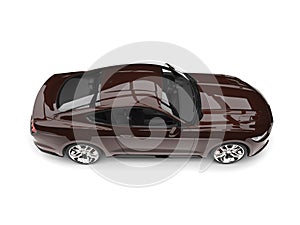 Chocolate brown modern sports muscle car - top down side view