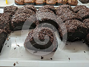 Chocolate brownie cake with meses photo