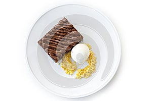 Chocolate brownie cake with vanilla ice cream