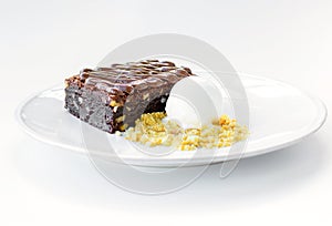 Chocolate brownie cake with vanilla ice cream