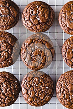 Chocolate brownie cookies on a cookie rack