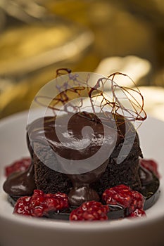 Chocolate Brownie with Ganache and Raspberries