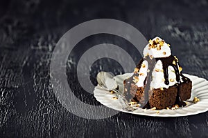 Chocolate Brownie Sundae with Whipped Cream photo