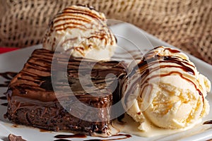 Chocolate Brownie with Vanilla Ice Cream.