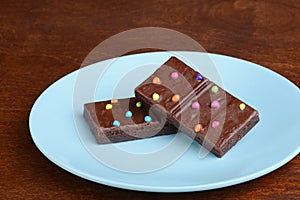 Chocolate brownies with candy pieces