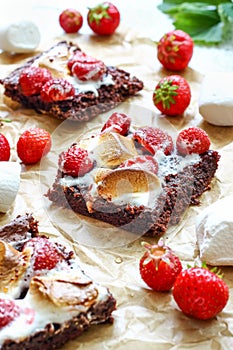 Chocolate Brownies with Strawberries and Marshmallows