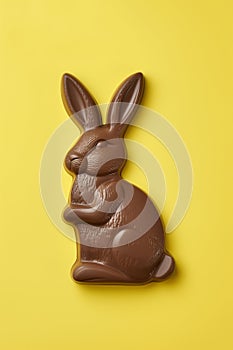 Chocolate Bunny on Bright Yellow Background