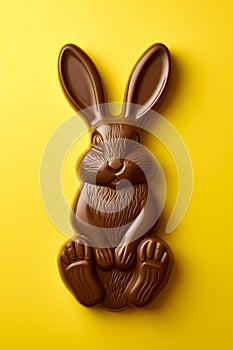 Chocolate Bunny on Vibrant Yellow Background