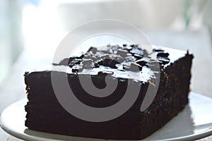 Chocolate butter cake on dish