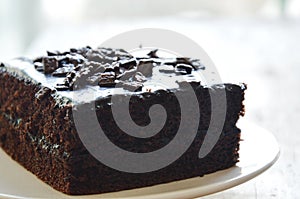 Chocolate butter cake on dish