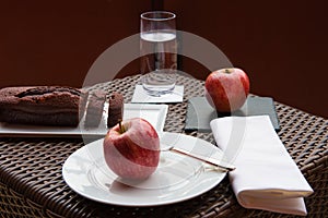 Chocolate cake and apple