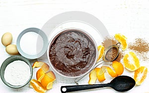 Chocolate cake baking ingredients