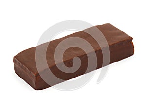 Chocolate cake bar isolated on white background
