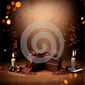 Chocolate Cake on Brown Background, Made with Generative AI