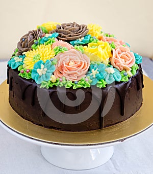 Chocolate cake with buttercream flowers