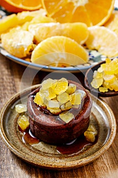 Chocolate cake with candied orange peel