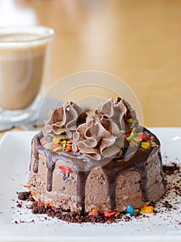 Chocolate Cake and Candy with Coffee