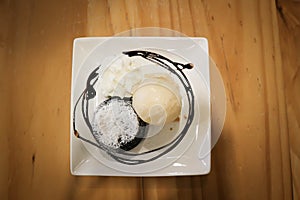 Chocolate cake or chocolate lava cake with ice cream