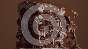 Chocolate cake with chocolte cream with different texture