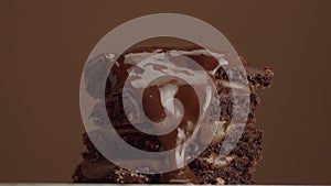 Chocolate cake with chocolte cream with different texture