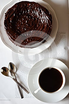 Chocolate cake and coffee