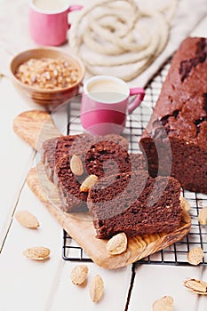 Chocolate cake with coffee and almonds