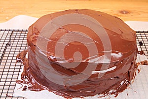 Chocolate cake covered with ganche