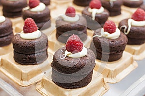 Chocolate cake with cream and Raspberry