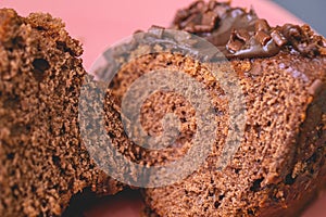Chocolate cake with creamy chocolate sauce and decorated with chocolate sprinkles. photo