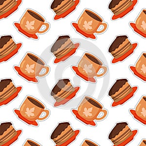 Chocolate cake and cup Pattern background Vector