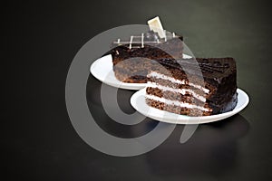 Chocolate cake, dark background