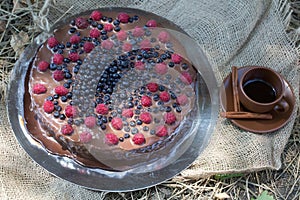 Chocolate cake dessert and coffee