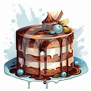 chocolate cake dribble ripe cake with blueberry generative AI