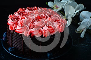 Chocolate cake with fresh cream icing