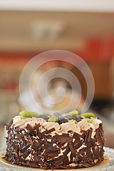 Chocolate cake with fresh fruits