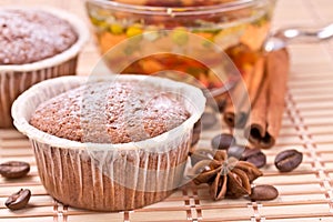 Chocolate cake and herbal tea.