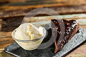 Chocolate cake with ice cream