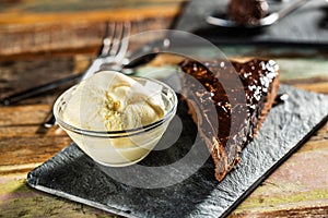 Chocolate cake with ice cream