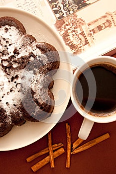 Chocolate cake with icing sugar