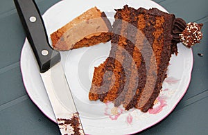 Chocolate cake with knife