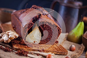 Chocolate cake with pears autumn