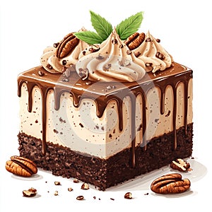 Chocolate Cake with Pecan Topping and Drizzle Illustration