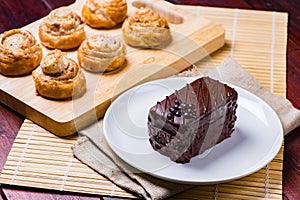 Chocolate cake on plate
