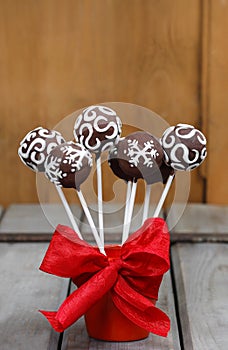 Chocolate cake pops in christmas setting