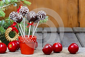 Chocolate cake pops in christmas setting