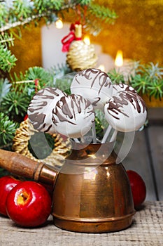 Chocolate cake pops in christmas setting