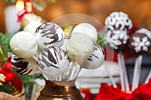 Chocolate cake pops in christmas setting