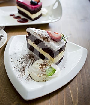 Chocolate cake and rasberry cake